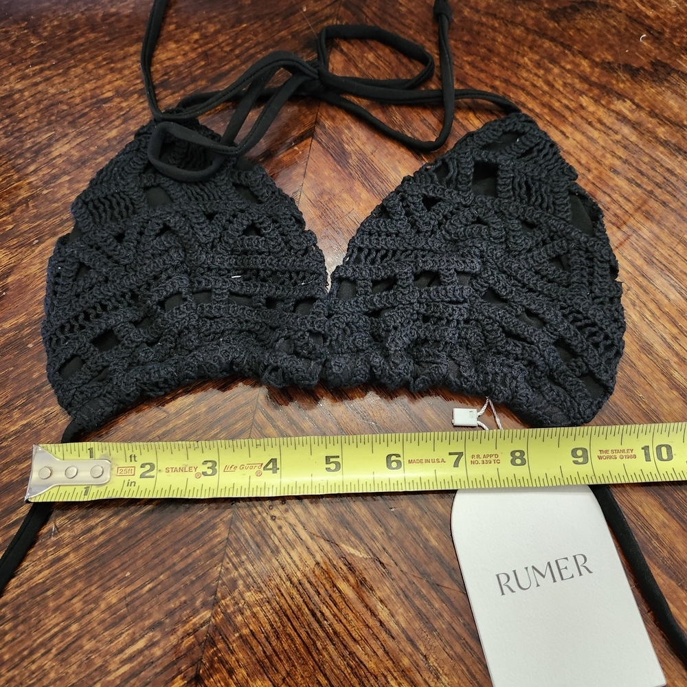NWT Revolve Rumer Black Ines Triangle Crochet Swim Top. Sz L - Picture 6 of 8